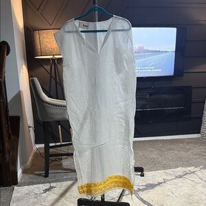 LemLem-White and Yellow Women's Caftan ~ Made in Ethiopia 
Sz-S